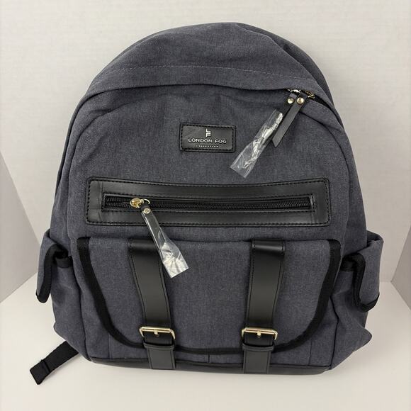 London Fog Other - London Fog Collection Backpack Denim Canvas 16x12x5 Inch Pockets Blue Black